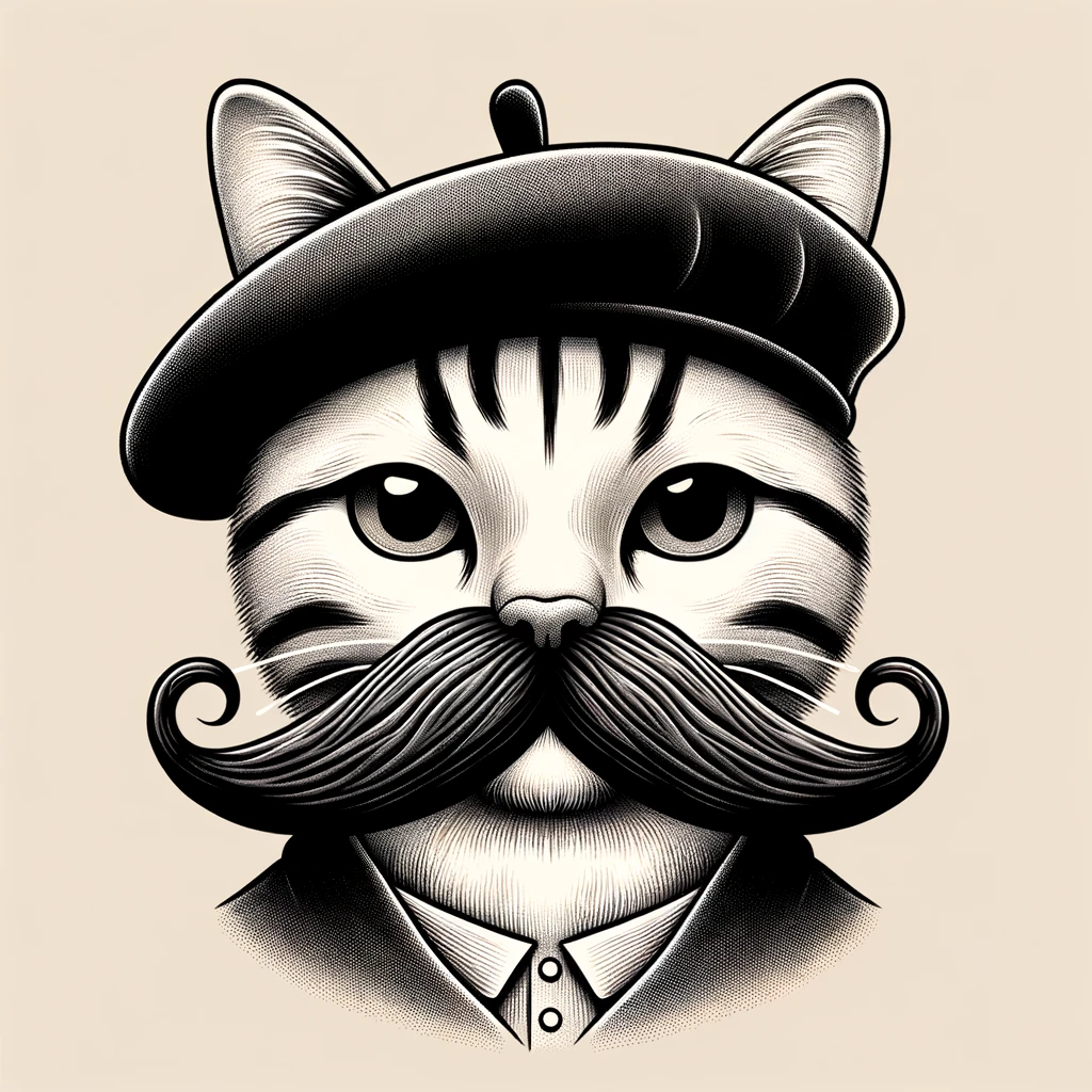cat with beret and mustache